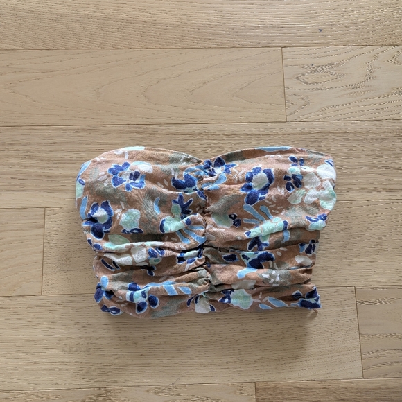 Aritzia WILFRED Fatale Camisole Ruched Floral Tube Top 100% Linen No Straps - Picture 3 of 10